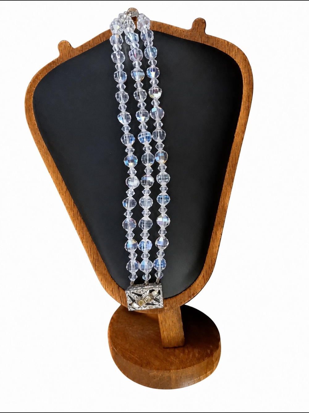 Vintage Crystal Aurora Bead Triple-Strand Necklace - Clear